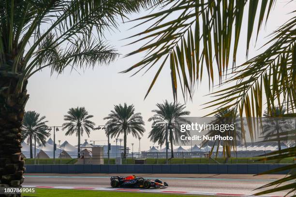 Sergio Perez of Red Bull Racing drives on track during Formula 1 post-race testing at Yas Marina Circuit on November 28, 2023 in Abu Dhabi, United...