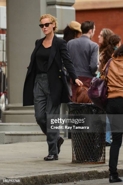 Actress Connie Nielsen seen on the set of "The Following" in Soho on September 16, 2013 in New York City.