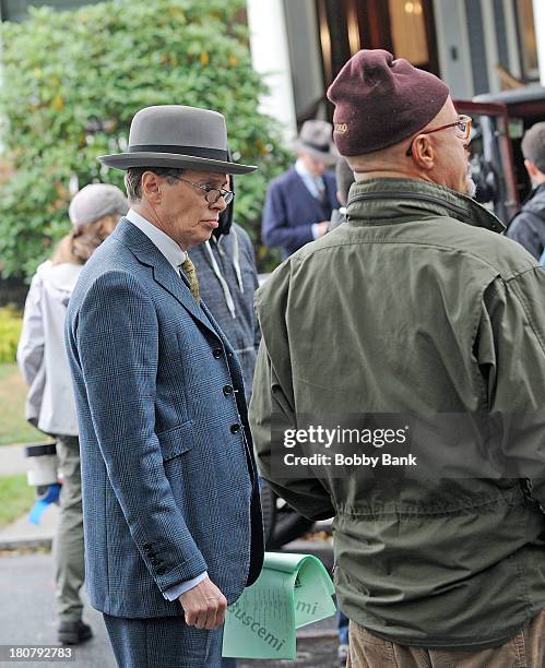 Actor Steve Buscemi and director Timothy Van Pattenon the set of "Boardwalk Empire" on September 16, 2013 in Brooklyn, New York.