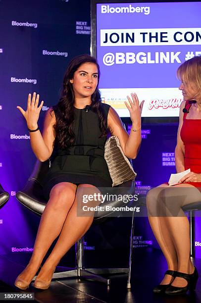 Caroline Ghosn, founder and chief executive officer of Levo League, left, speaks at the Bloomberg Next Big Thing Summit in New York, U.S., on Monday,...