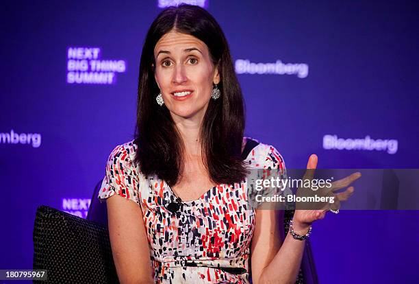 Michelle Peluso, chief executive officer of Gilt Groupe Inc., speaks at the Bloomberg Next Big Thing Summit in New York, U.S., on Monday, Sept. 16,...