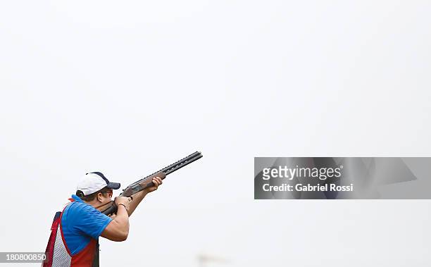 Thomas Bayer of US competes in the Men's Skeet Shooting Qualification on Day 1 of the ISSF World Championship Shotgun at Las Palmas Shooting Range on...