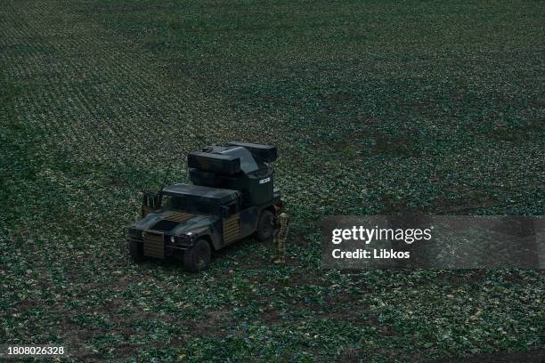 The Avenger AN/TWQ-1 anti-aircraft missile system is deployed on November 28, 2023 in Kyiv, Ukraine. The Avenger Air Defense System, designated...