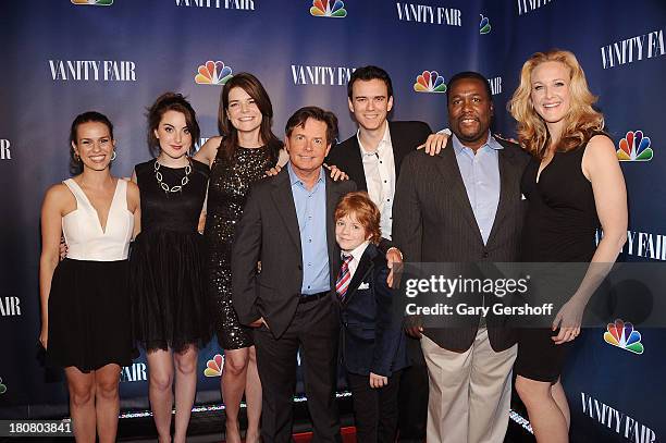 Cast members of "The Michael J. Fox Show" Ana Nogueira, Juliette Goglia, Betsy Brandt, Michael J. Fox, Jack Gore, Conor Romero, Wendell Pierce and...