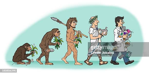 evolution of pharmacist man - primitivism stock illustrations