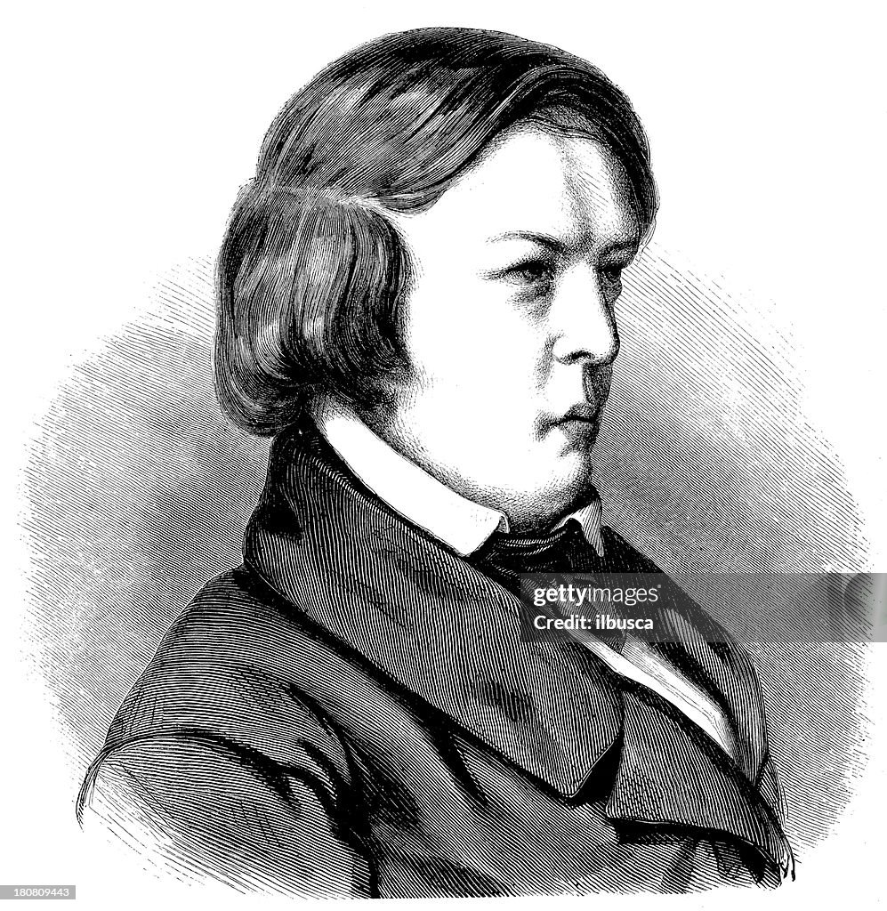 Antique illustration of Robert Schumann, German composer
