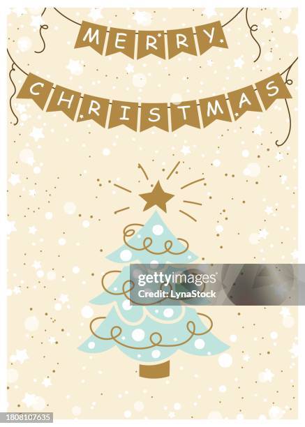 merry christmas greeting card. vector illustration of christmas tree. hand drawn style. cartoon design. winter postcard. - christmas garland elements stock illustrations