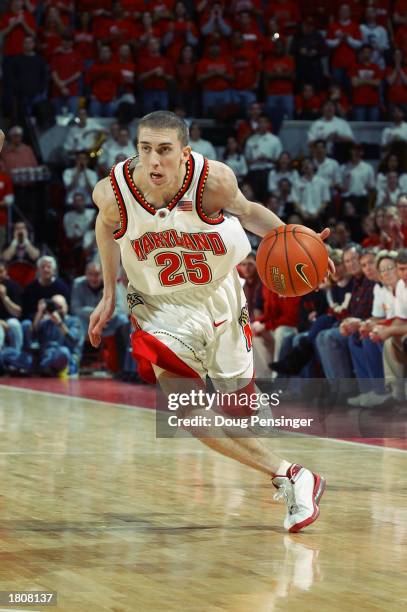 Steve Blake of the Maryland Terrapins cuts to the basket during the NCAA basketball game against the Duke Blue Devils at the Comcast Center on...