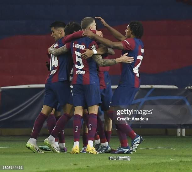 Barcelona's Portuguese forward Joao Felix celebrates his goal during the UEFA Champions League 1st round group H football match between FC Barcelona...