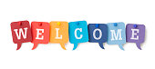 WELCOME on colourful speech bubbles