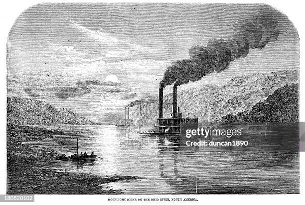 ohio river scene - steamboat stock illustrations