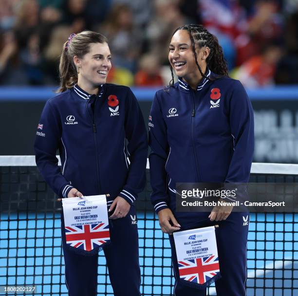 Great Britain's Maia Lumsden and Heather Watson during day 1 of the Billie Jean King Cup Play-Off match between Great Britain and Sweden at Copper...