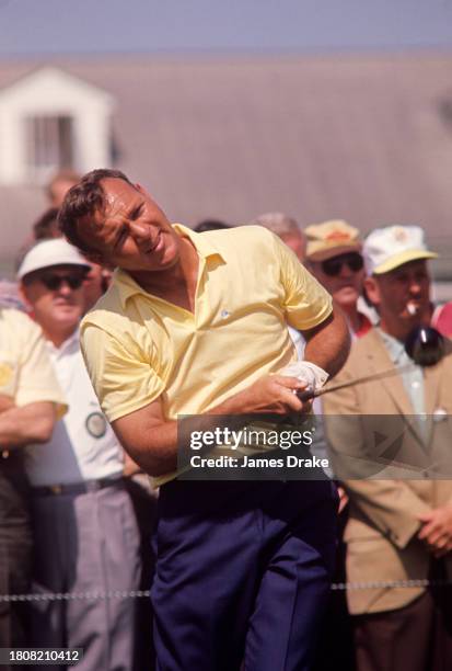 Arnold Palmer plays a shot during the second round of the 1965 Masters Tournament at Augusta National Golf Club in April 09, 1965 in Augusta, Georgia.