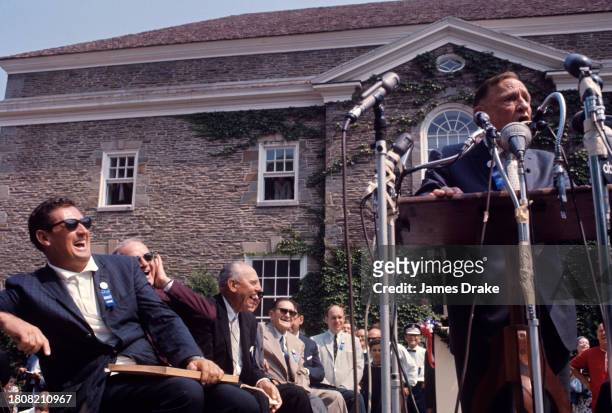 Casey Stengel speaks during the National Baseball Hall of Fame Induction Ceremony at the National Baseball Hall of Fame Library on July 25, 1966 in...