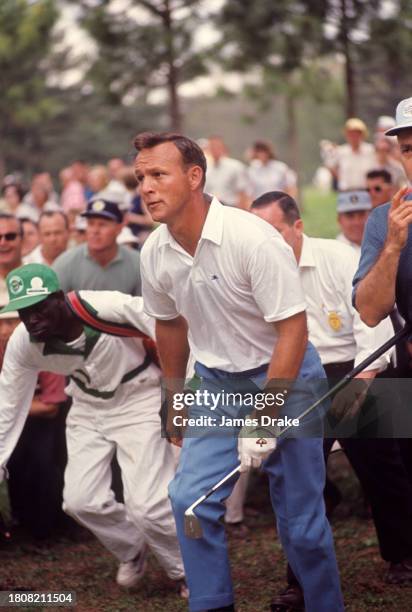 Arnold Palmer looks on during the first round of the 1965 Masters Tournament at Augusta National Golf Club in April 08, 1965 in Augusta, Georgia.