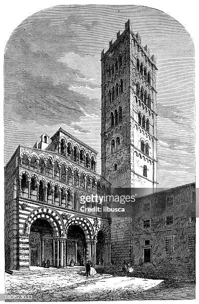 antique illustration of chiesa di san martino, lucca, italy - lucca stock illustrations