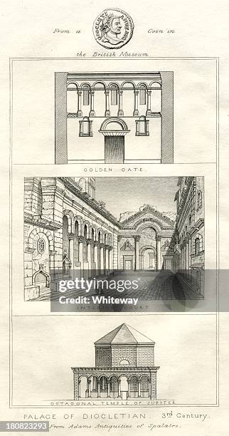 stockillustraties, clipart, cartoons en iconen met palace of diocletian split croatia 18th century illustration - 1860