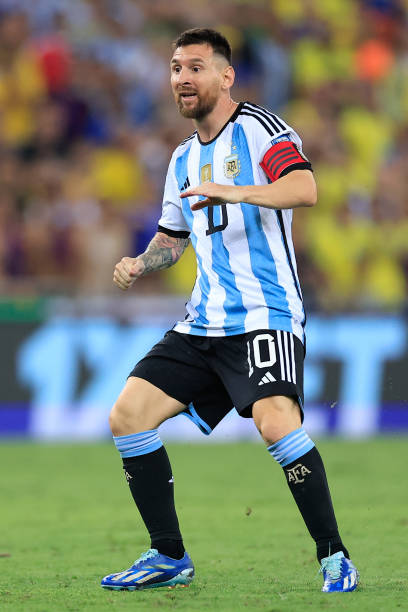 Lionel Messi of Argentina looks on during a FIFA World Cup 2026 Qualifier match between Brazil and Argentina at Maracana Stadium on November 21, 2023...