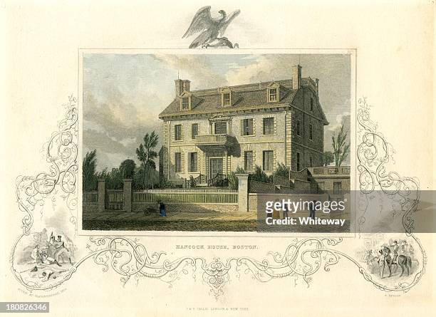 hancock house boston 1831 19th century engraving - john hancock stock illustrations