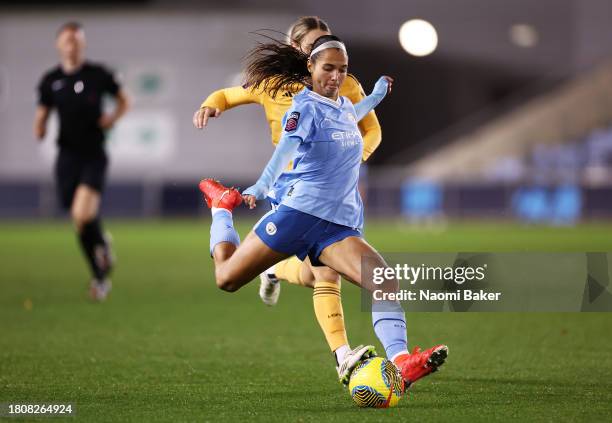 Deyna Castellanos of Manchester City scores the team's first goal during the FA Women's Continental Tyres League Cup match between Manchester City...