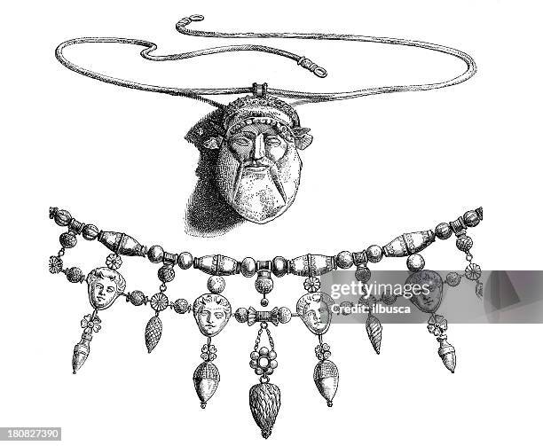 stockillustraties, clipart, cartoons en iconen met antique illustration of etruscan jewellery - etruscan