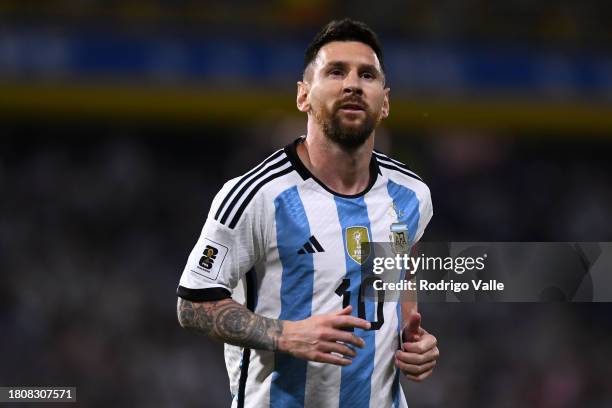 Lionel Messi of Argentina looks on during a FIFA World Cup 2026 Qualifier match between Argentina and Uruguay at Estadio Alberto J. Armando on...