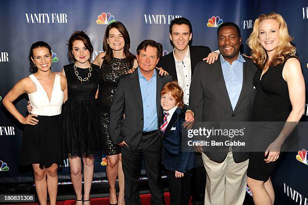 Cast members of "The Michael J. Fox Show" Ana Nogueira, Juliette Goglia, Michael J. Fox, Jack Gore, Conor Romero, Wendell Pierce and Katie Finneran...