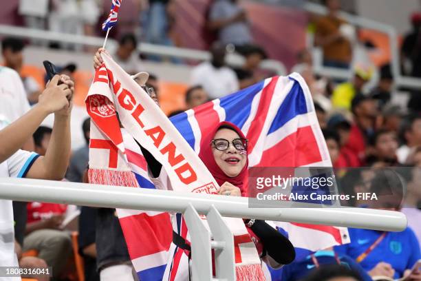 England fans are seen during the FIFA U-17 World Cup Group C match between England and IR Iran at Jakarta International Stadium on November 14, 2023...