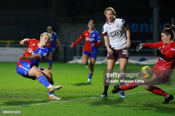 Elise Hughes of Crystal Palace scores the team's third goal during the FA Women's Continental Tyres League Cup match between Crystal Palace and...