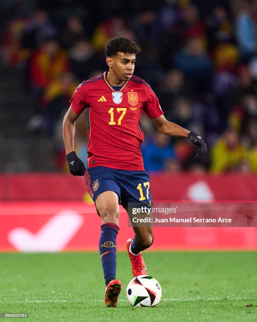 Lamine Yamal of Spain in action during the UEFA EURO 2025 European