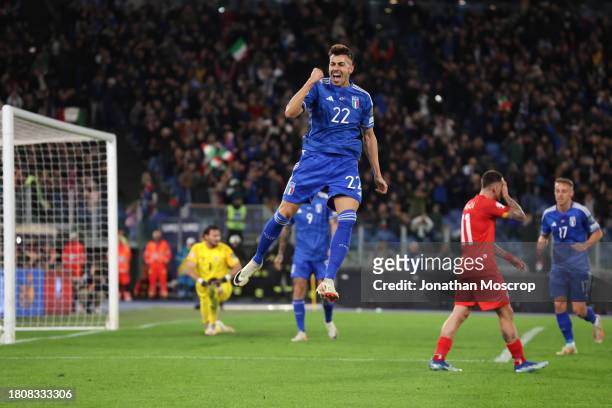 Stephan El Shaarawy of Italy celebrates after scoring to give the side a 5-2 lead during the UEFA EURO 2024 European qualifier match between Italy...