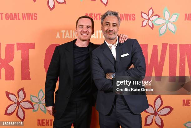 Taika Waititi and Michael Fassbender attend the "Next Goal Wins" Charity Special Preview at Ham Yard Hotel on November 22, 2023 in London, England.