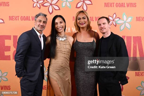 Taika Waititi, Kaimana, Jaiyah Saelua and Michael Fassbender attend the "Next Goal Wins" Charity Special Preview at Ham Yard Hotel on November 22,...