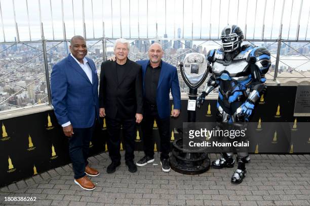 Curt Menefee, Jimmy Johnson, Jay Glazer and Cleatus visit the Empire State Building in honor of 30 Years of NFL on FOX at The Empire State Building...