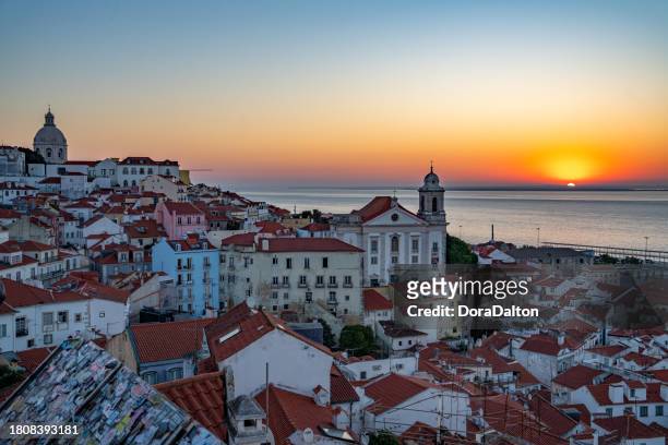 alfama lisbon cityscape at dawn, portugal - baixa stock pictures, royalty-free photos & images