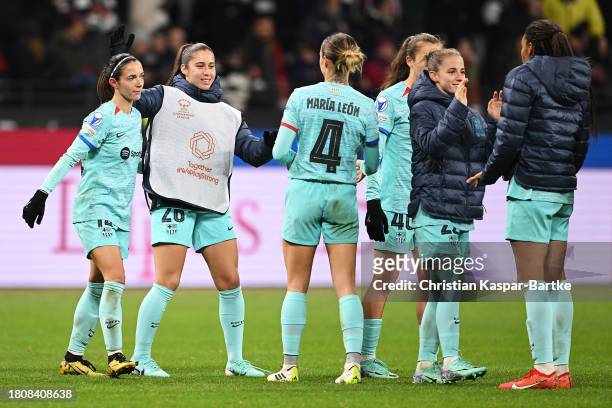 Aitana Bonmati of FC Barcelona celebrate with teammates following the team's victory in the UEFA Women's Champions League group stage match between...