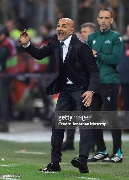 An agitated Luciano Spalletti Head coach of Italy reacts in the final minutes of the UEFA EURO 2024 European qualifier match between Ukraine and...