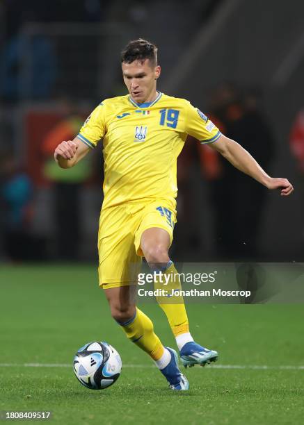 Oleksandr Tymchyk of Ukraine during the UEFA EURO 2024 European qualifier match between Ukraine and Italy at BayArena on November 20, 2023 in...