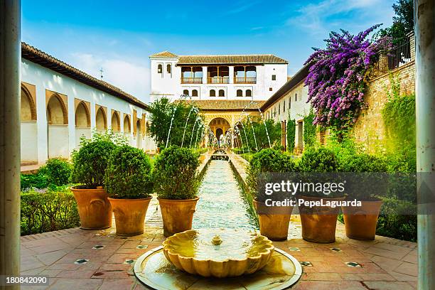 alhambra gardens - alhambra and granada stockfoto's en -beelden