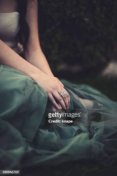 romantic setting with hands and tulle dress - tulle stock pictures, royalty-free photos & images