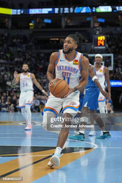 Isaiah Joe of the Oklahoma City Thunder drives to the basket during the game against the Minnesota Timberwolves during the In-Season Tournament on...