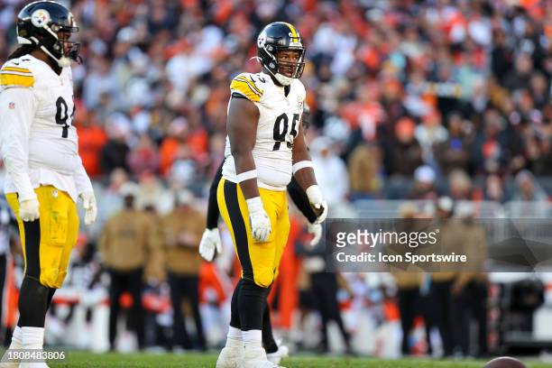 Pittsburgh Steelers defensive tackle Keeanu Benton at the line of scrimmage during the fourth quarter of the National Football League game between...