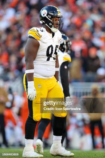 Pittsburgh Steelers defensive tackle Keeanu Benton at the line of scrimmage during the fourth quarter of the National Football League game between...