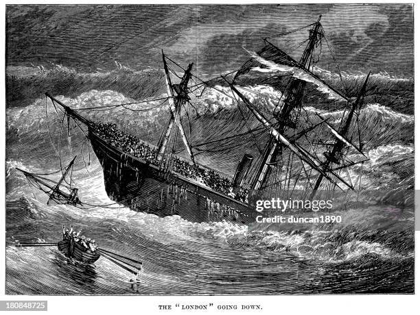 the ss london going down - bay of biscay stock illustrations