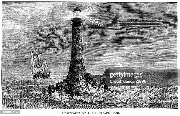 inchcape rock lighthouse - scotland stock illustrations stock illustrations