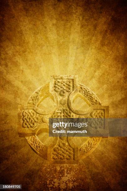 celtic cross on old paper - celtic knot stock illustrations