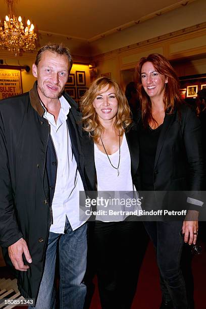 Actress Mathilde Seigner standing between Nicolas Altmayer and his wife attend 'Nina' : Premiere at Theatre Edouard VII on September 16, 2013 in...
