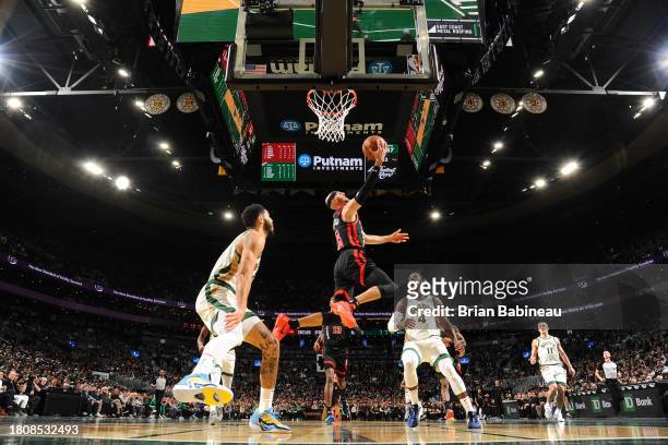 Alex Caruso of the Chicago Bulls drives to the basket during the game against the Boston Celtics during the In-Season Tournament on November 28, 2023...