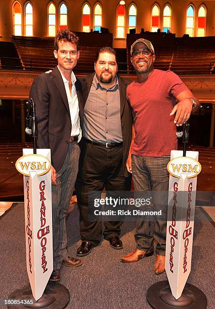 Co-writer Ketch Secor, SESAC's Tim Fink and Darius Rucker are photographed during Old Crow Medicine Show's Ketch Secor and Darius Rucker Celebration...