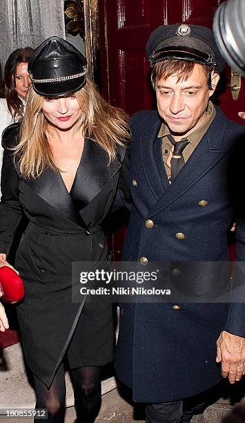 Kate Moss and Jamie Hince are sighted leaving lulu Restaurant, Mayfair on September 16, 2013 in London, England.